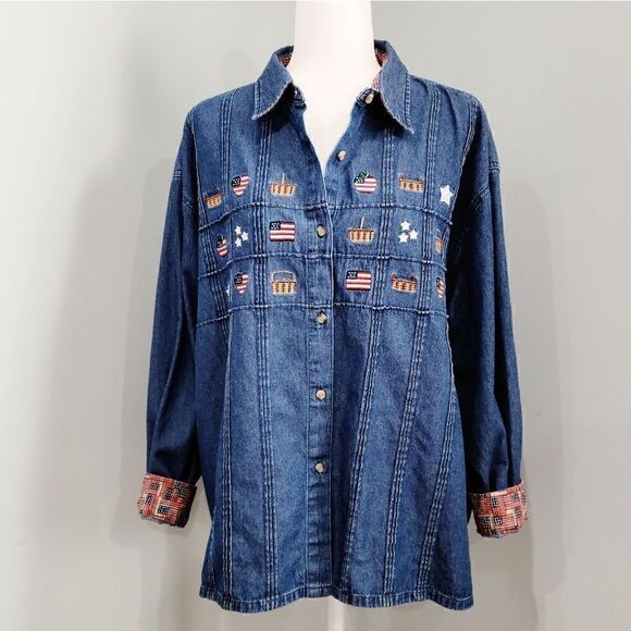 Patriotic VTG Bottom Down Dennis Blouse - Picture 1 of 10